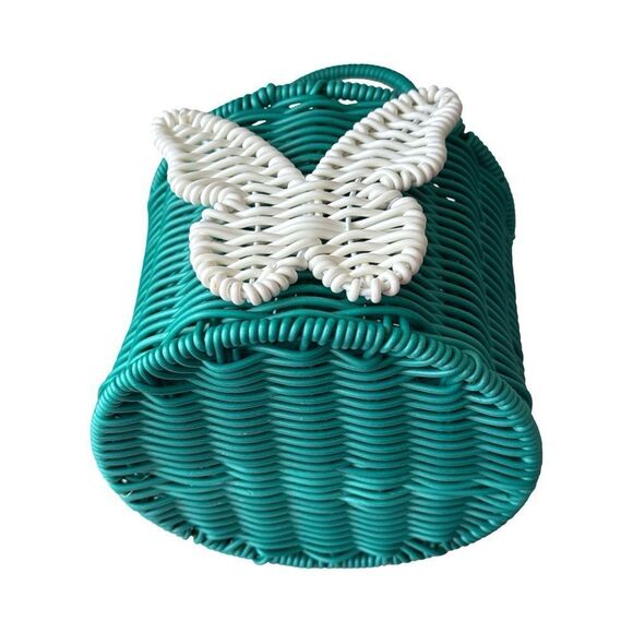 Teal Woven Basket Utensil Caddy with White Butterfly - Picture 4 of 4